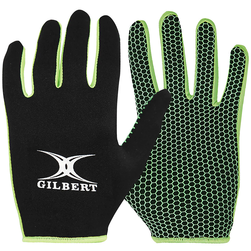 Gilbert Atomic Full Finger Rugby Gloves Small Adult Black/Green RRP £16.00 