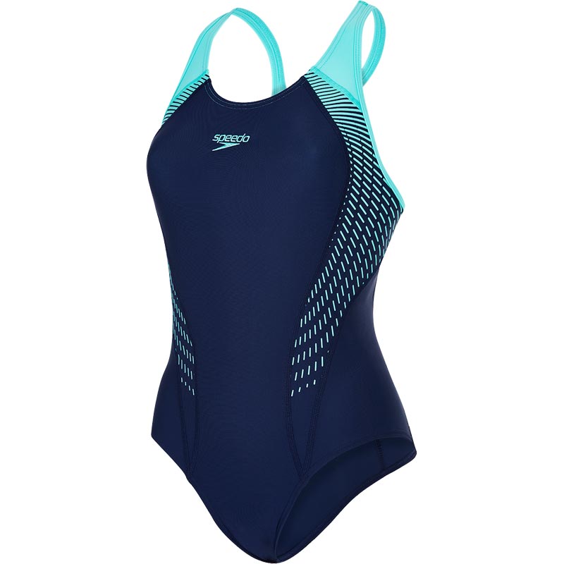 Speedo Fit Laneback Swimsuit Navy Spearmint Vita Grey