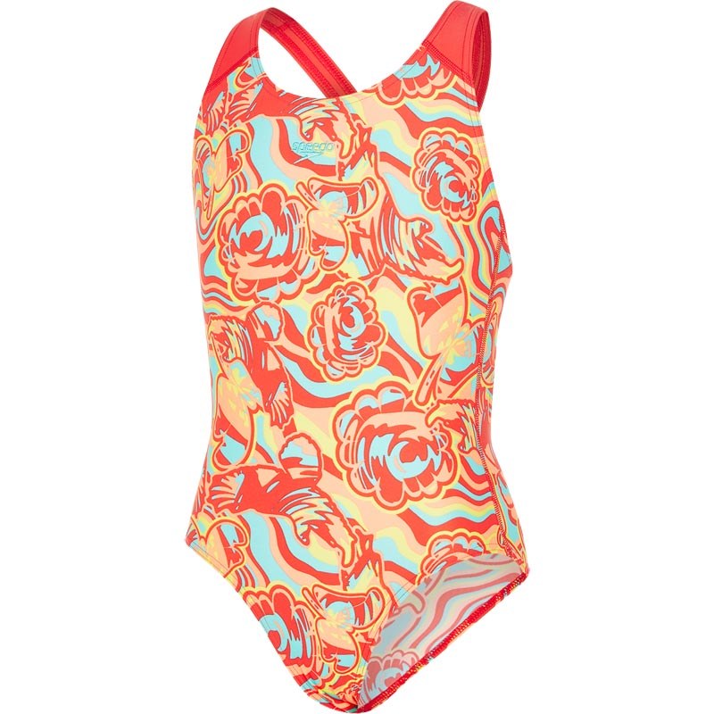 Speedo Girls Colourmelt Allover Splashback Swimsuit Watermelon/Spearmint