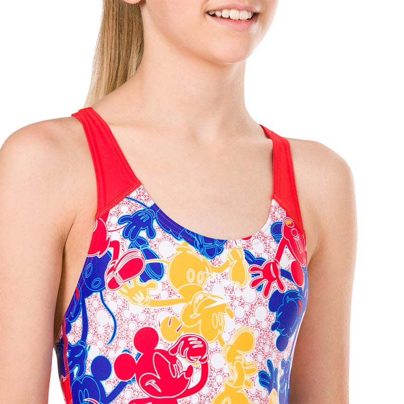 Speedo Disney Mickey Mouse Allover Splashback Swimsuit Blue/Red/Yellow