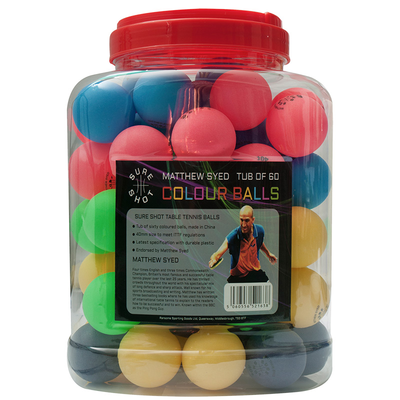 Sure Shot Matthew Syed Coloured Table Tennis Balls 60 Pack